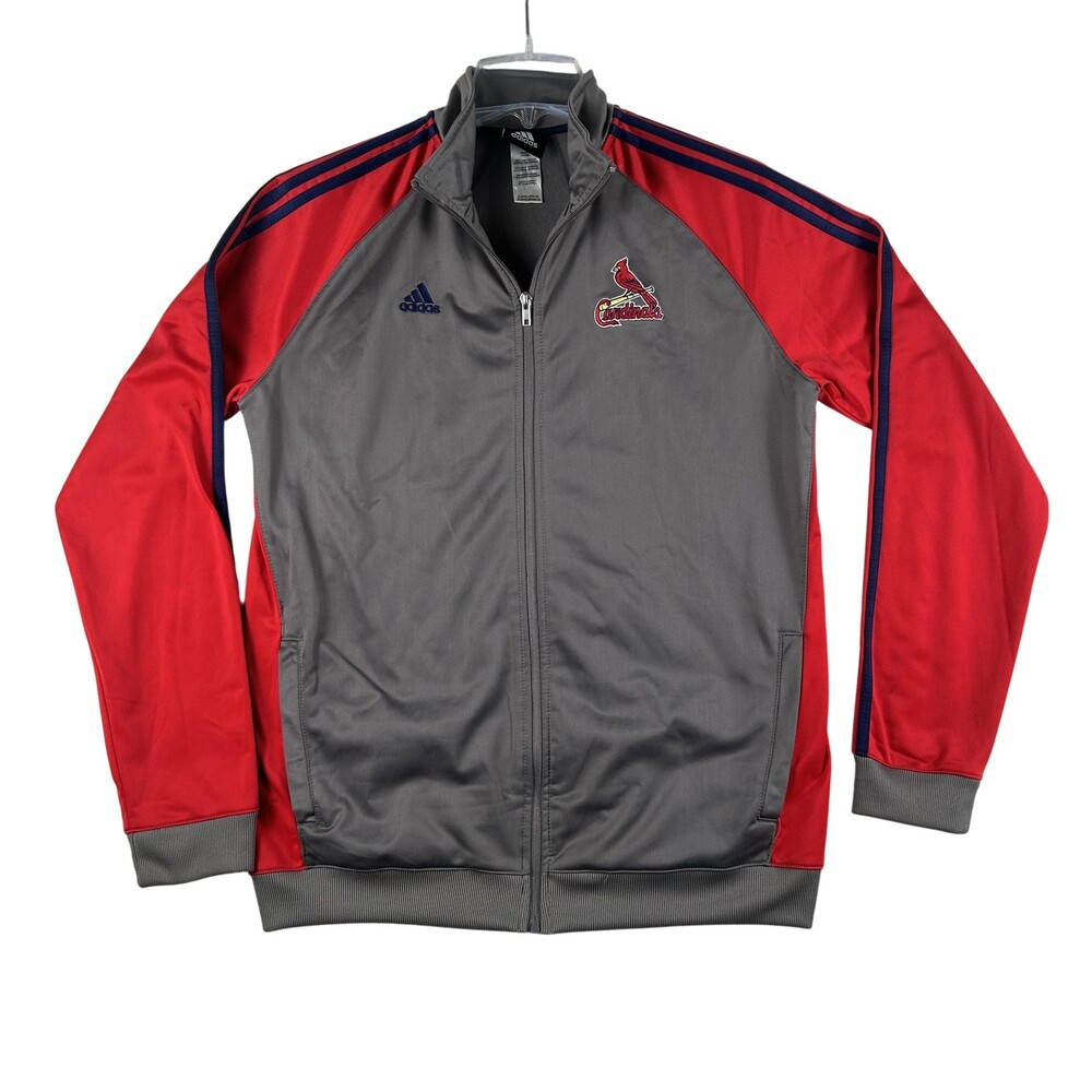 St. Louis Cardinals Jacket Youth 18 Gray Red MLB Baseball Adidas Track Full Zip